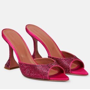 Amina Muaddi Caroline Pink Crystal embellished mules